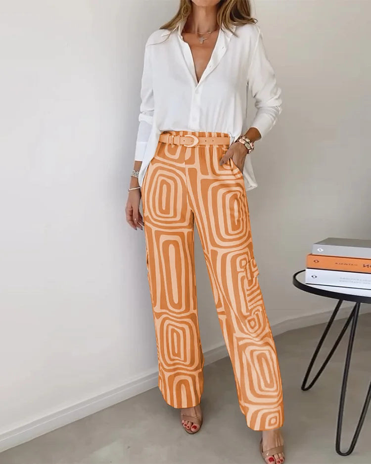 Kim | Stijlvolle Pantalon Set met Blouse en Riem - Elegante Look