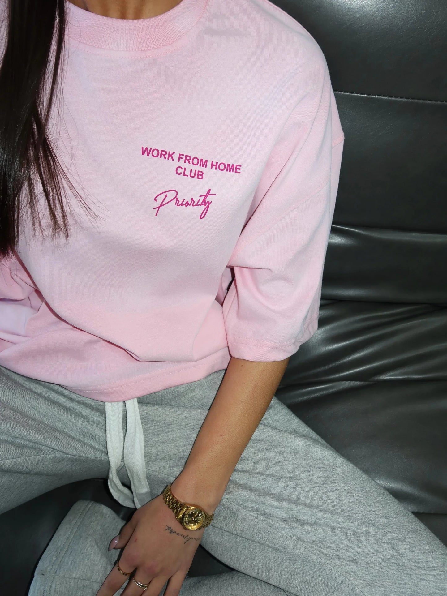 Work from home tee pink