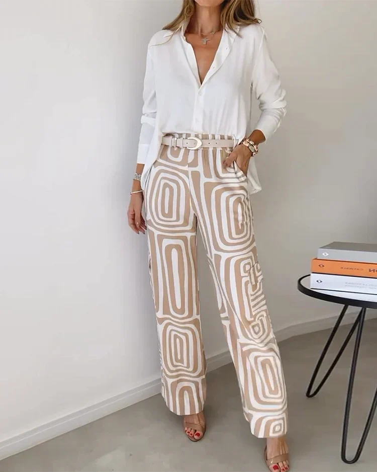 Kim | Stijlvolle Pantalon Set met Blouse en Riem - Elegante Look