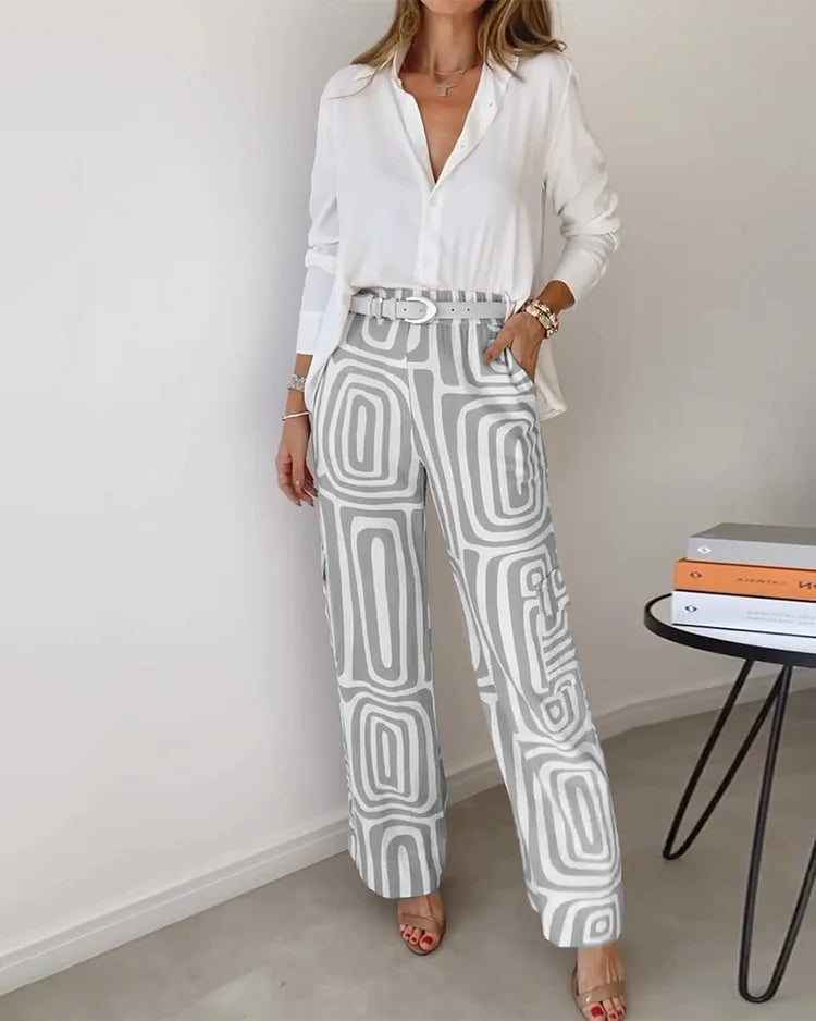 Kim | Stijlvolle Pantalon Set met Blouse en Riem - Elegante Look