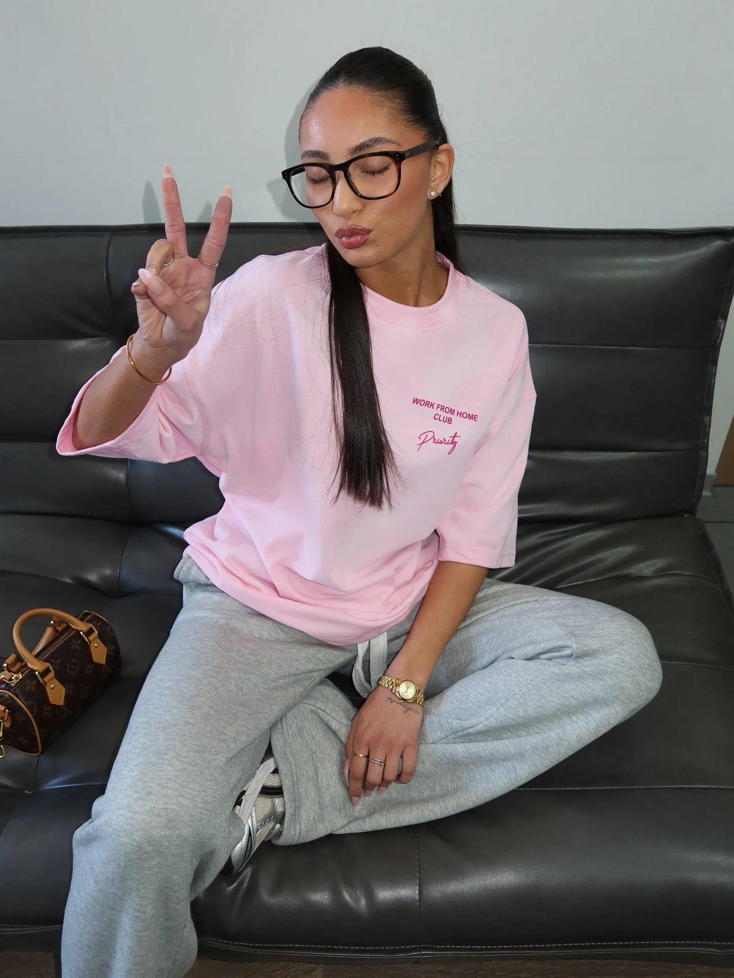 Work from home tee pink