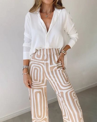 Kim | Stijlvolle Pantalon Set met Blouse en Riem - Elegante Look